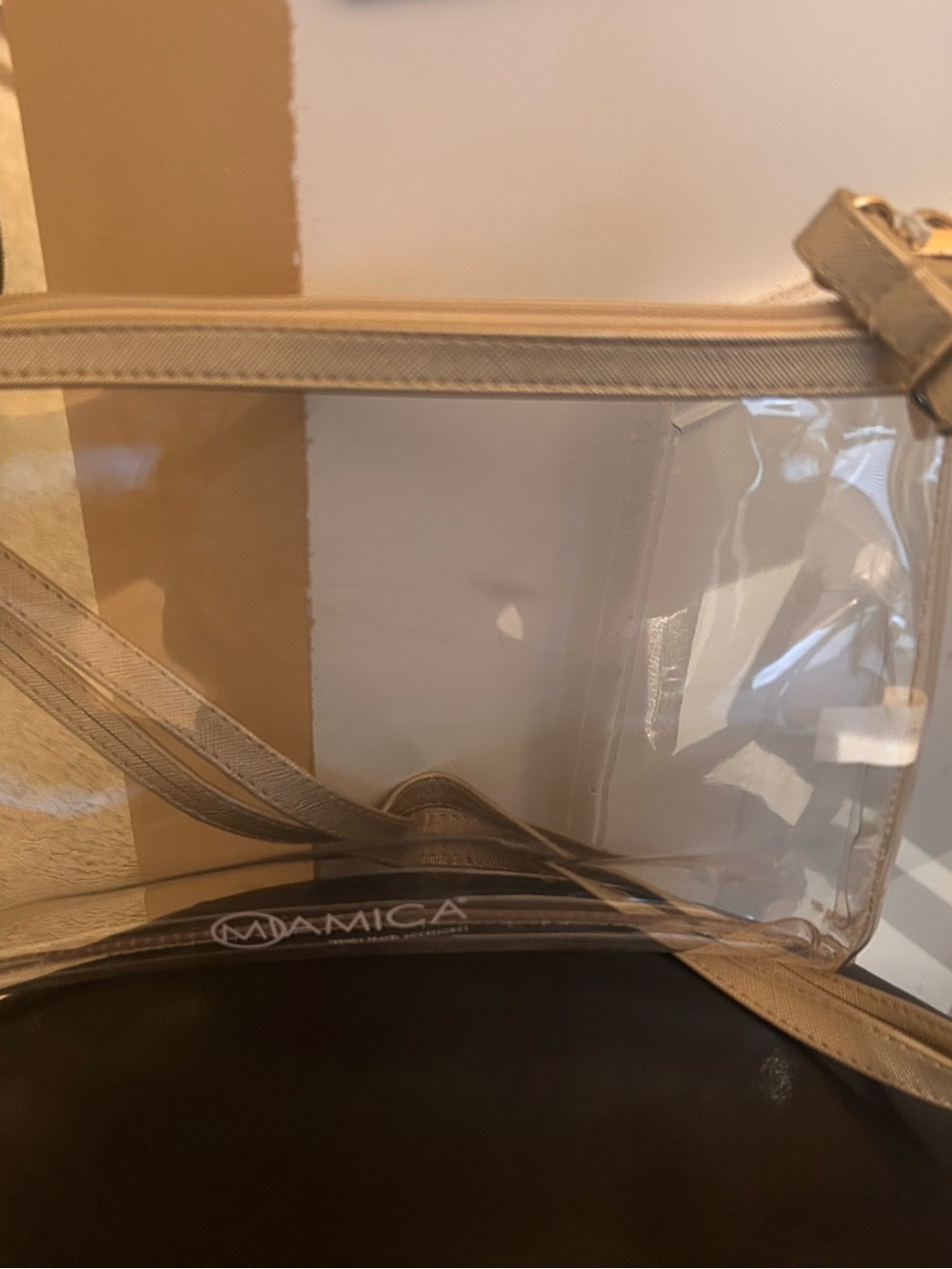 Clear PVC Crossbody Bag with Beige Trim - MADAMICA